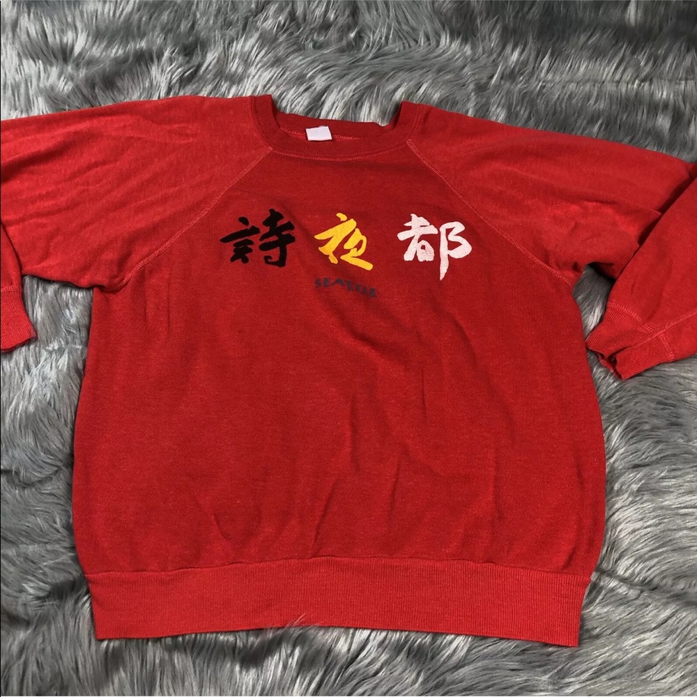 Vintage 80s Red Seattle Chinese Crew Sweater